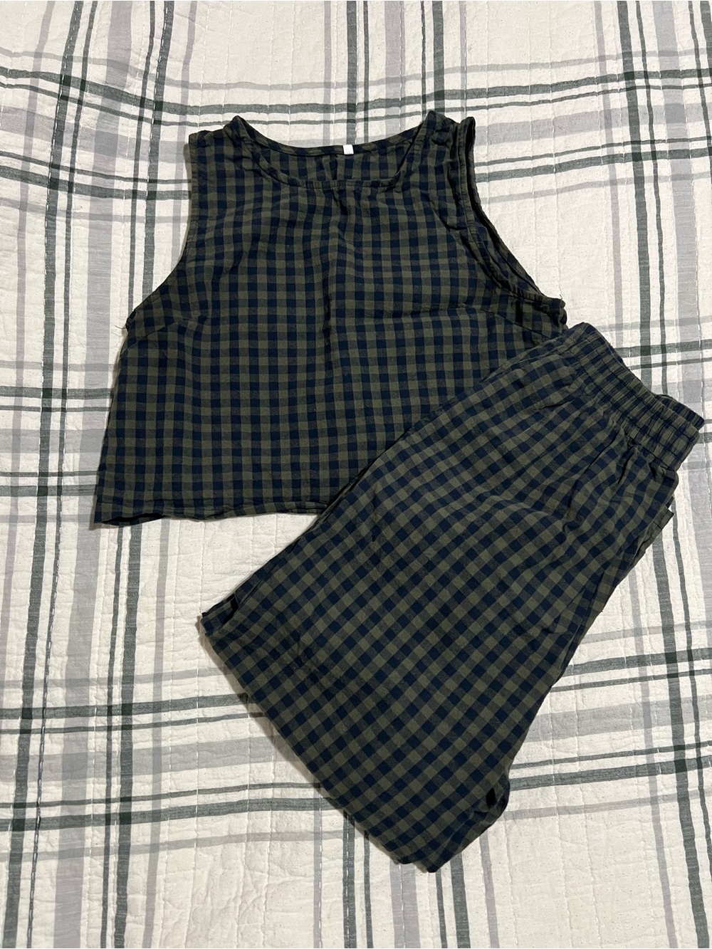 Checked Two-Piece Set - Navy and Dark Green